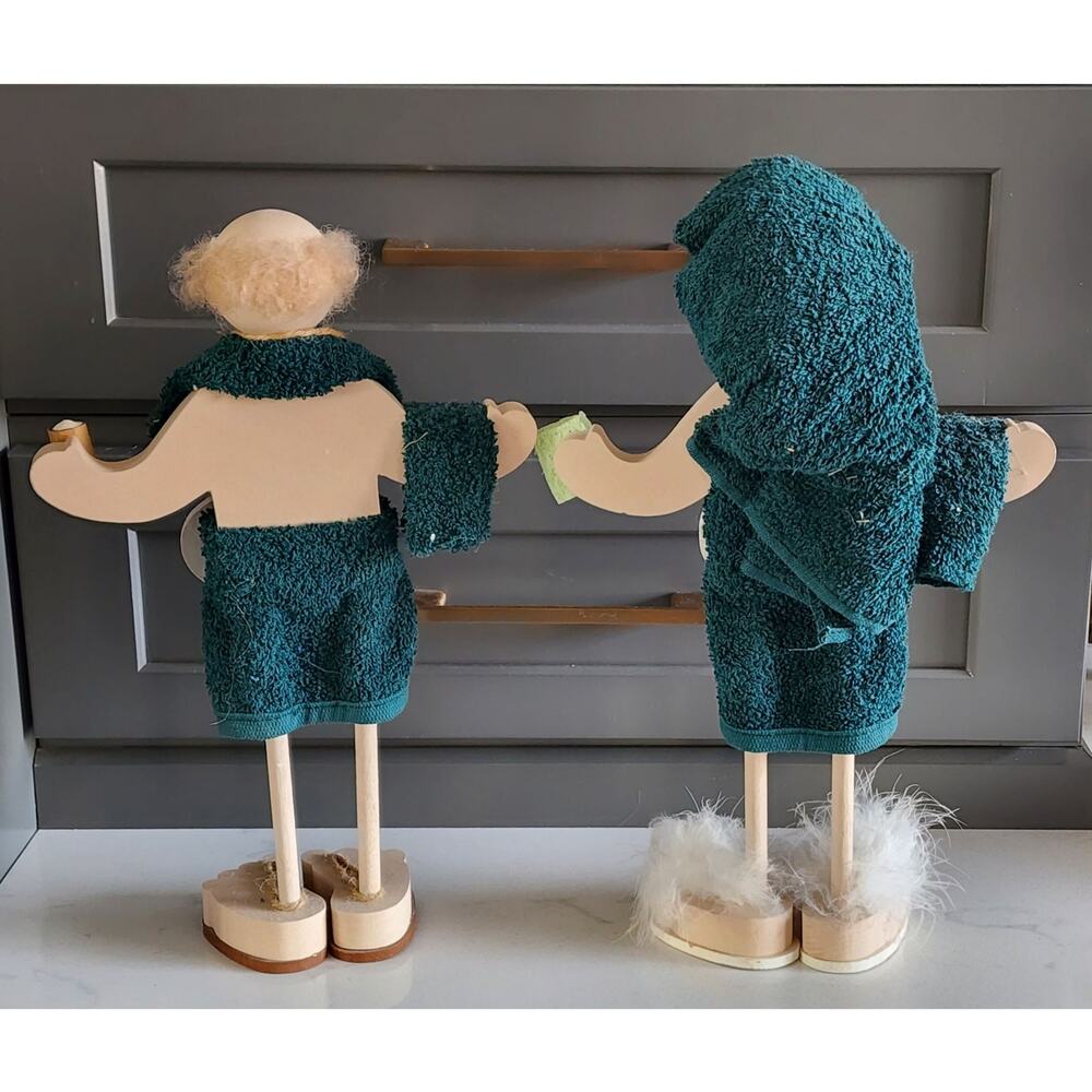 RARE Vintage His & Hers Bathroom Buddy Dolls Whimsical Wooden Folk Art Decor - Picture 6 of 13